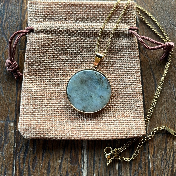 Hand Crafted Jewelry - Genuine Labradorite Round Pendant Labradorite Necklace Minimalist Necklace